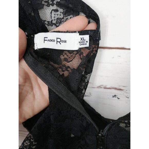 Faded Rose Black Sheer Lace Bustier Crop Top With Cap Sleeves & Back Zipper Clos - Picture 7 of 15